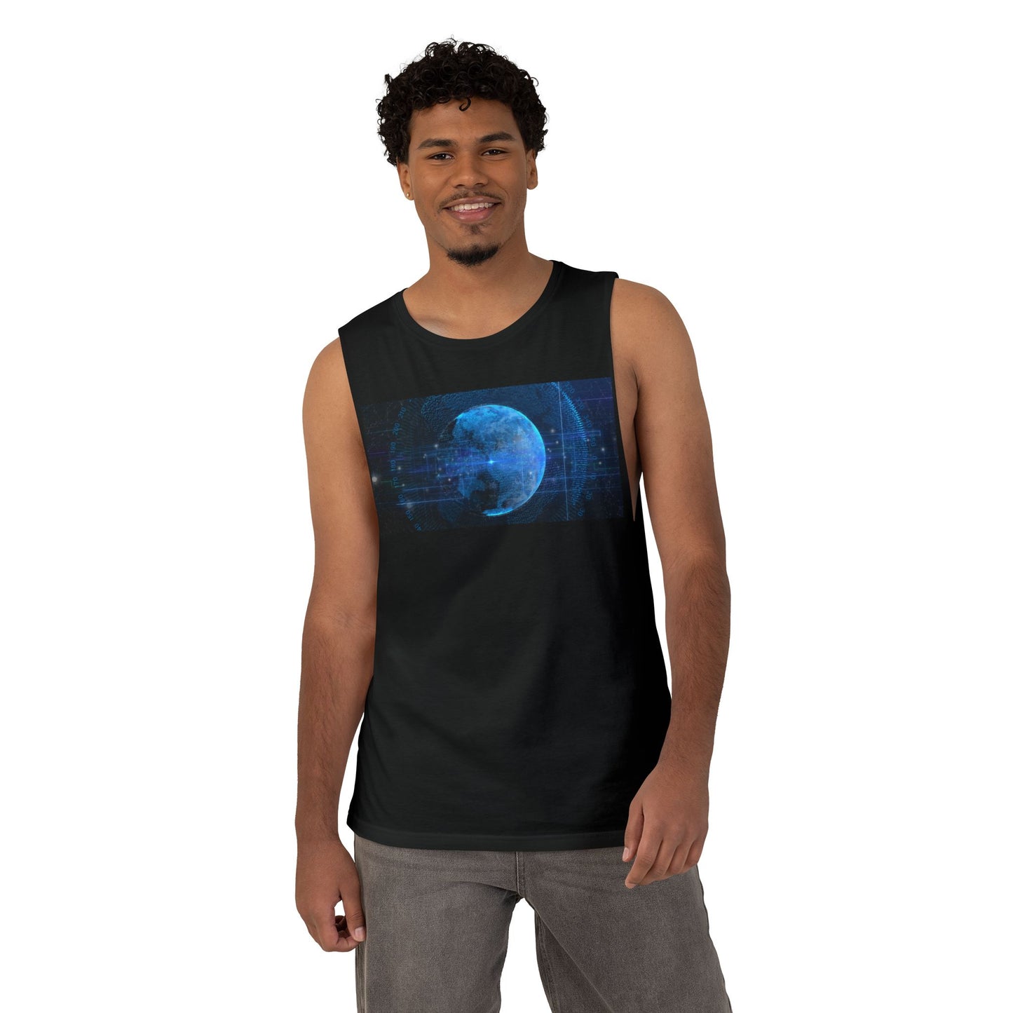 Barnard Tank Top — Futuristic Blue Moon & Pig Photo Graphic Muscle Tee