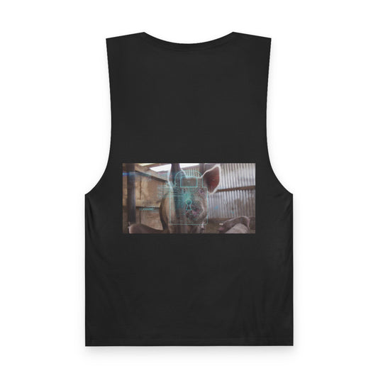Barnard Tank Top — Futuristic Blue Moon & Pig Photo Graphic Muscle Tee