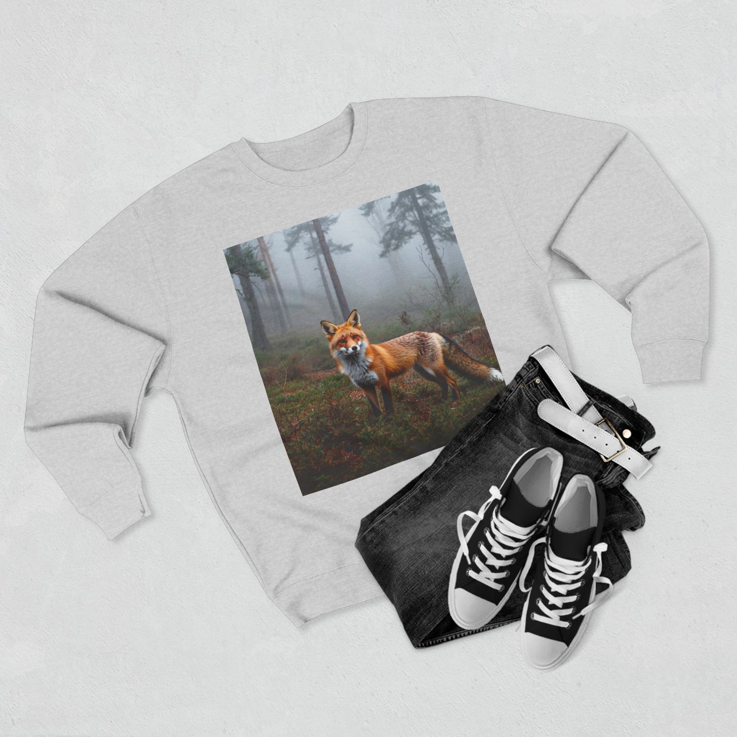 Cozy Forest Fox Sweatshirt, Unisex Crewneck Pullover, Nature Lover Gift, Fall Wardrobe Essential, Outdoor Adventure Apparel