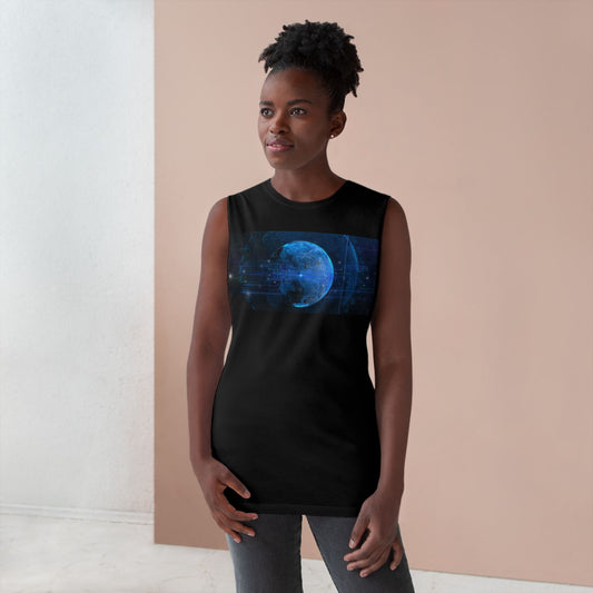 Barnard Tank Top — Futuristic Blue Moon & Pig Photo Graphic Muscle Tee