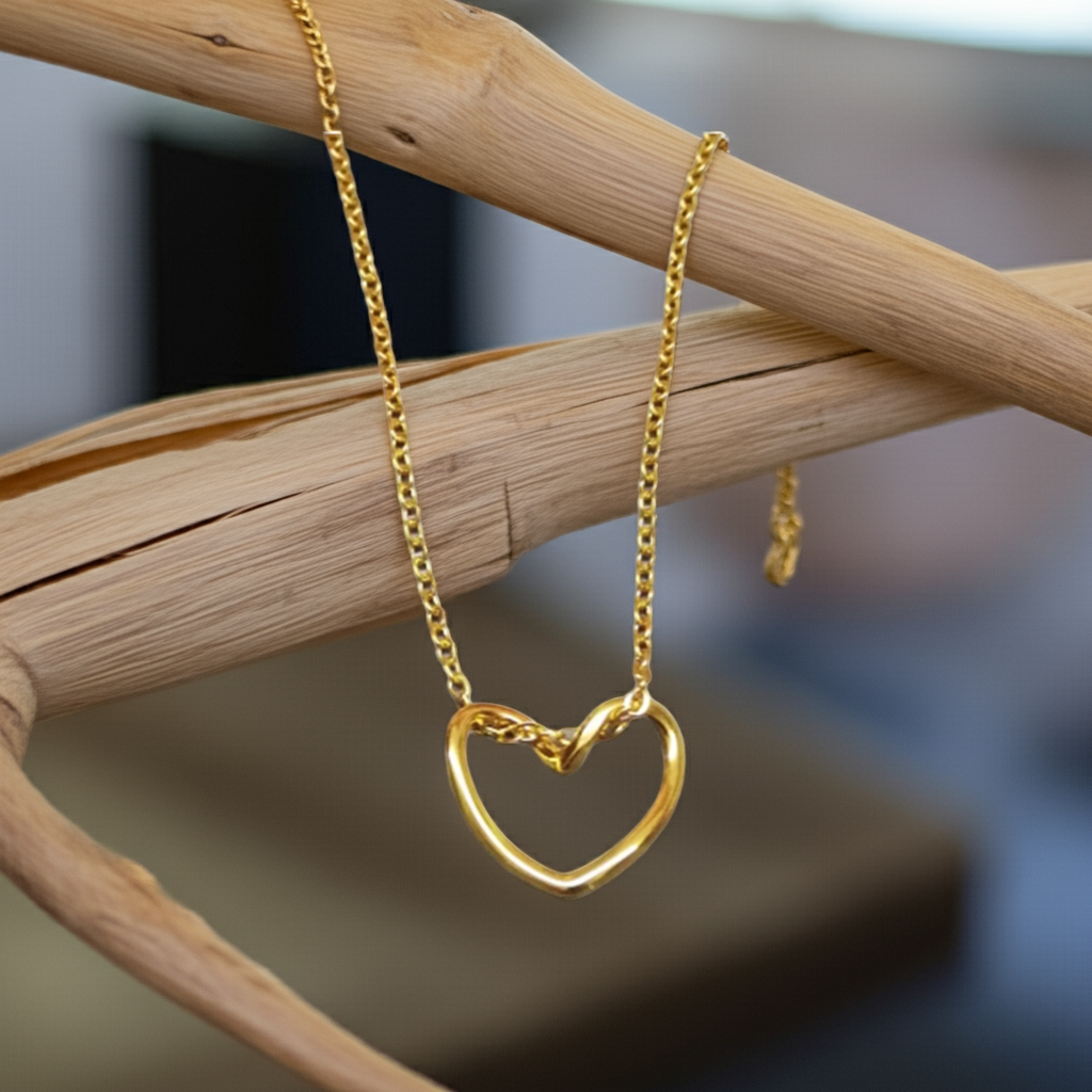 Altın Renk Kolye Kalp Desenli