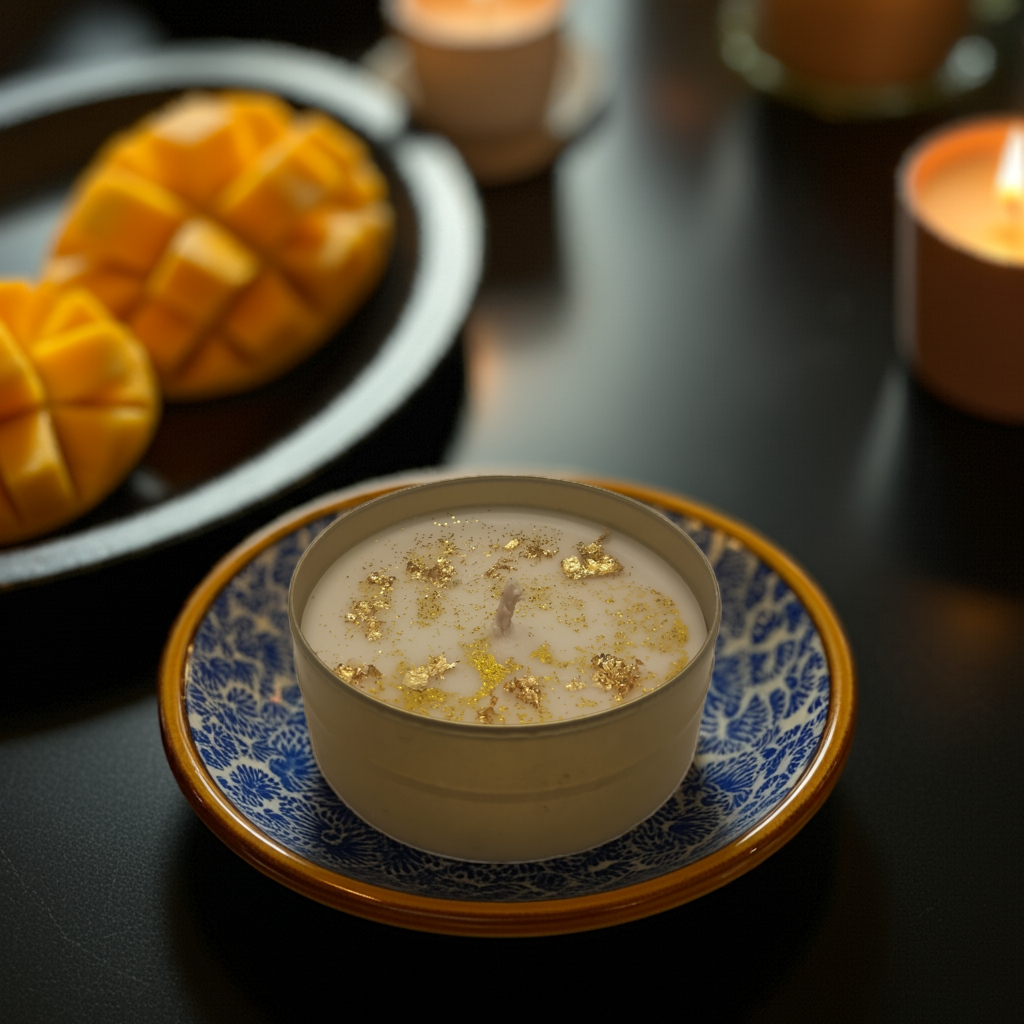 Mango aromalı 75cc altin süs motifli mum