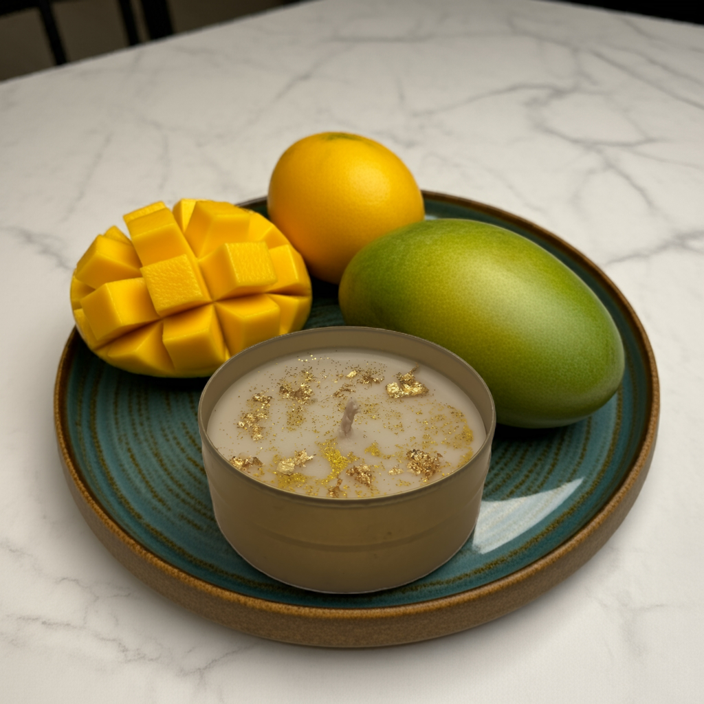 Mango aromalı 75cc altin süs motifli mum