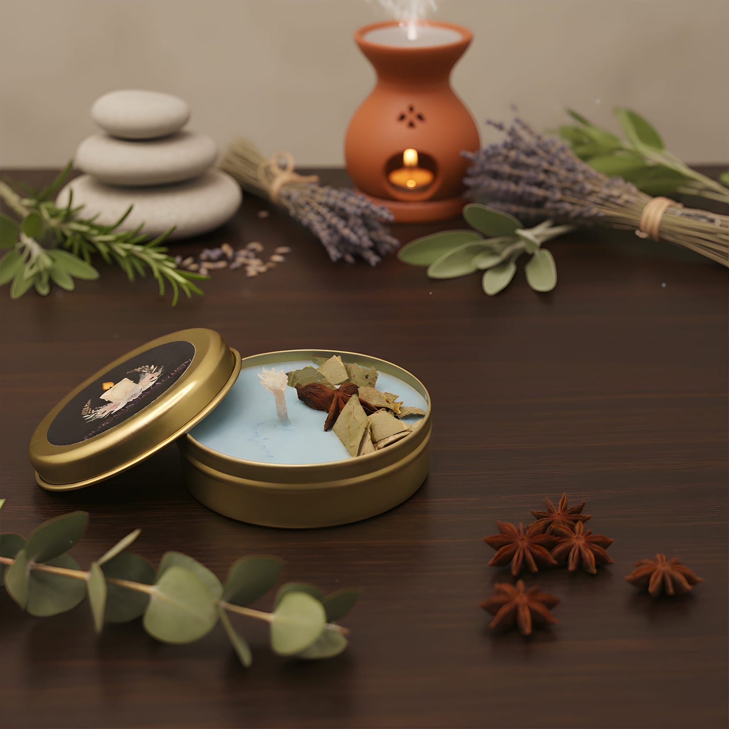 Eucalyptus Serenity – Okaliptüs Aromalı Doğal Kokulu Mum (50 g Metal Kutu)