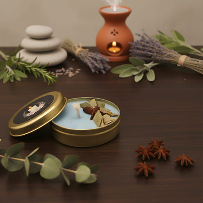 Eucalyptus Serenity – Okaliptüs Aromalı Doğal Kokulu Mum (50 g Metal Kutu)