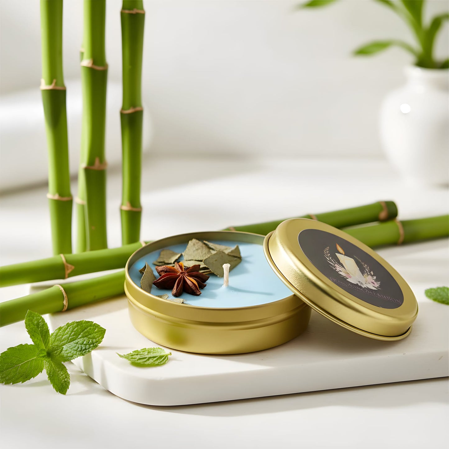 Eucalyptus Serenity – Okaliptüs Aromalı Doğal Kokulu Mum (50 g Metal Kutu)