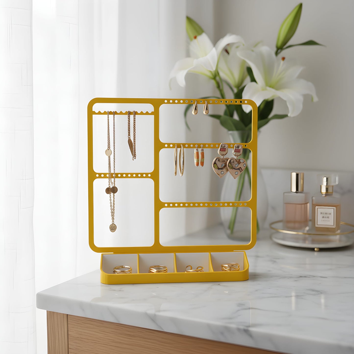 Çok Katmanlı Takı Düzenleyici Stand Küpe, Kolye, Yüzük ve Bileklik Şık Masaüstü Takı Askılığı